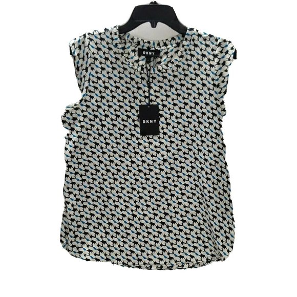 DKNY Tops - DKNY Womens Blouse Small White Printed Cap Sleeve
